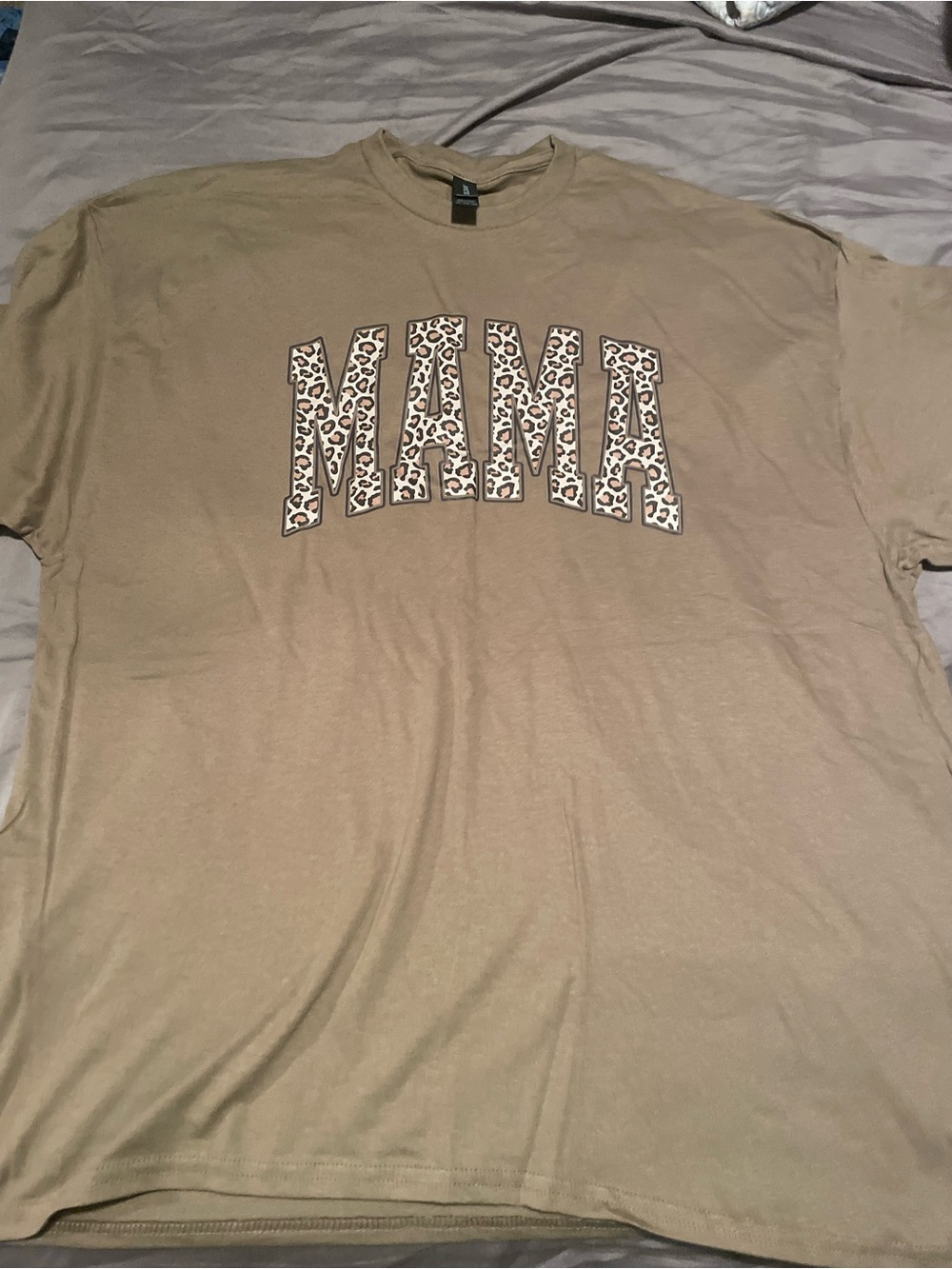 Gildan Tan Tee with Leopard MAMA Graphic